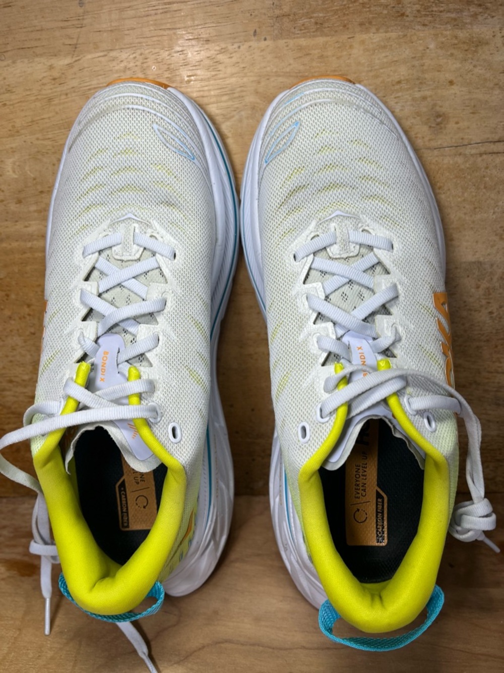 Hoka One One Bondi X Womens Size 8.5 Running Shoes Sneakers White Yellow Blue - Picture 7 of 12